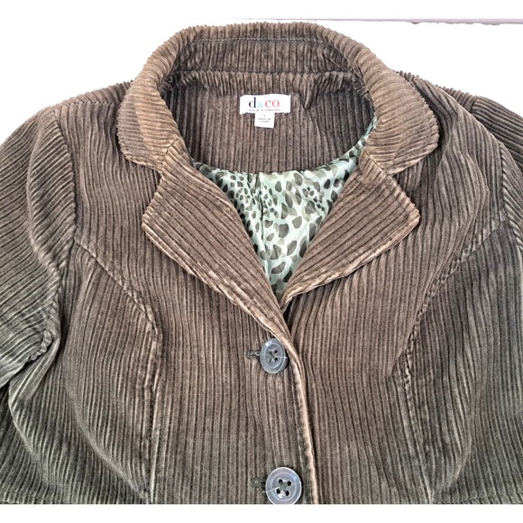 Denim & Company Corduroy Coat Women's Small Olive Green Fitted Back Slit Lined - Picture 2 of 13
